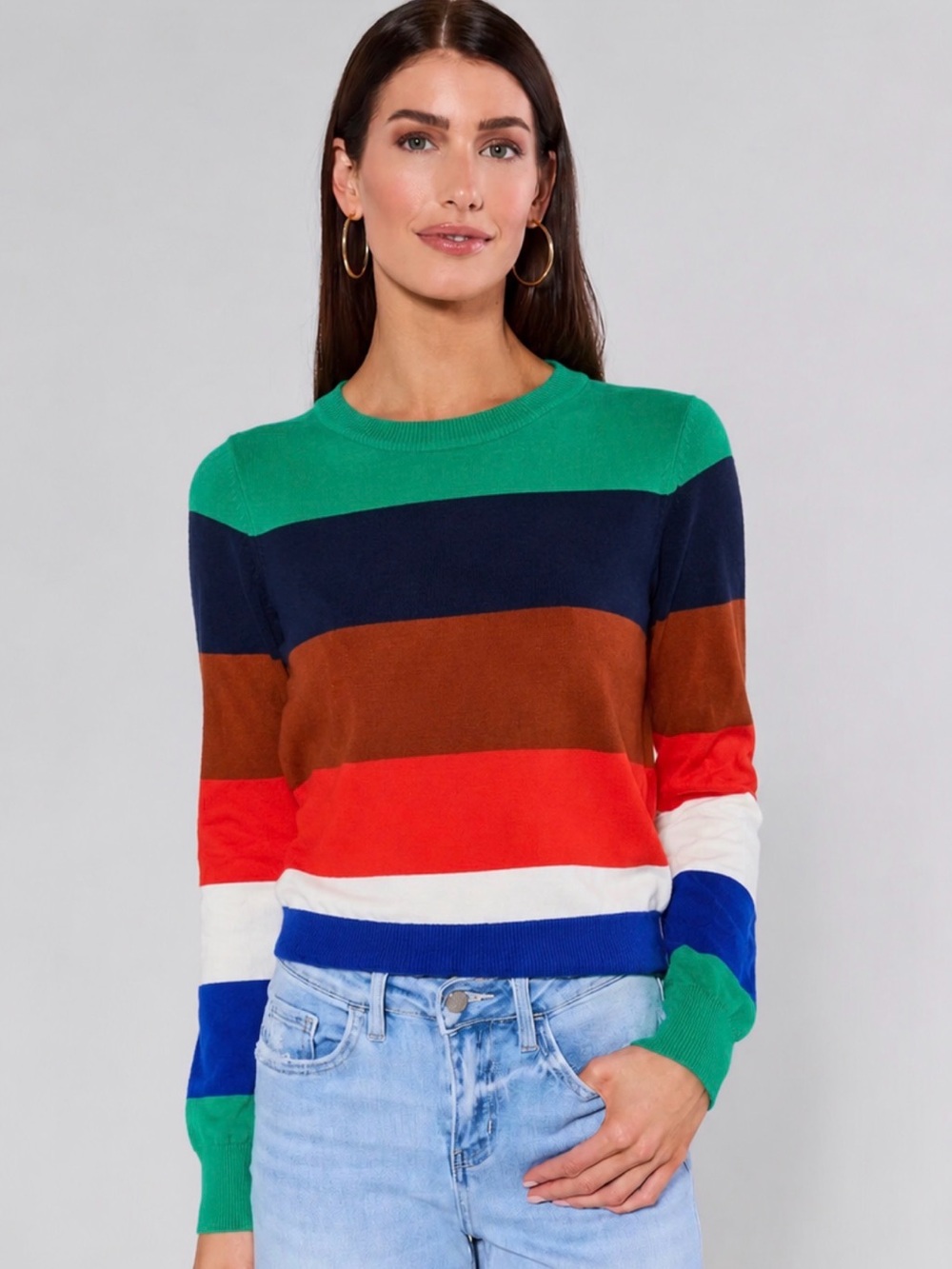 Forever 21 Women’s Multicolor Striped Crew Neck Sweater Color Block size M